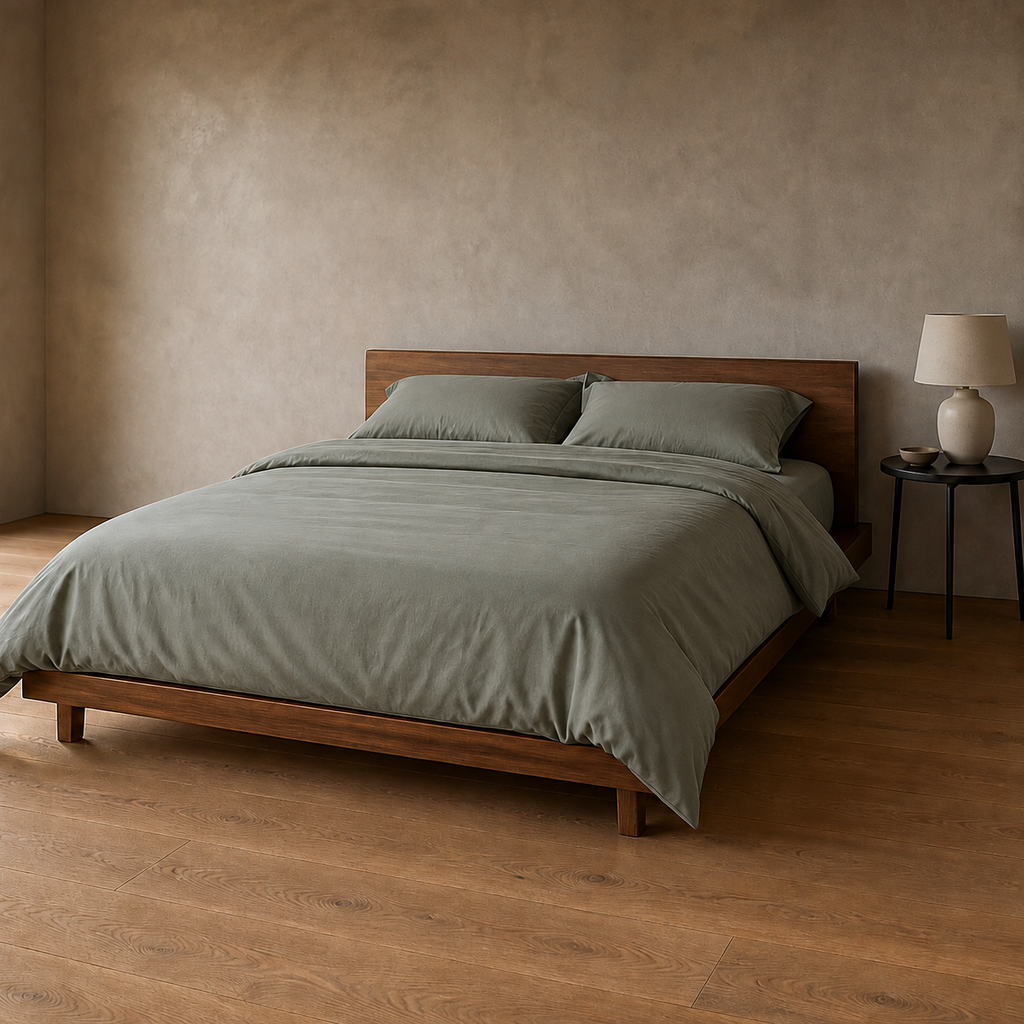 Dusk Duvet Cover King in Thyme, lifestyle view