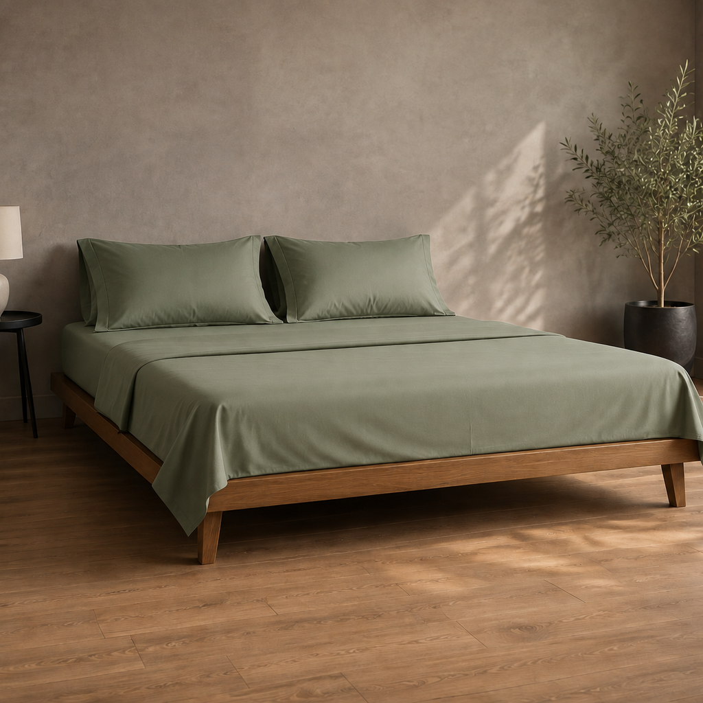 Dusk Sheet Set King in Thyme, lifestyle view