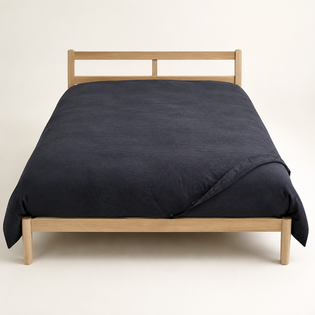 Flax Duvet Cover Full/Queen in Ink, made view