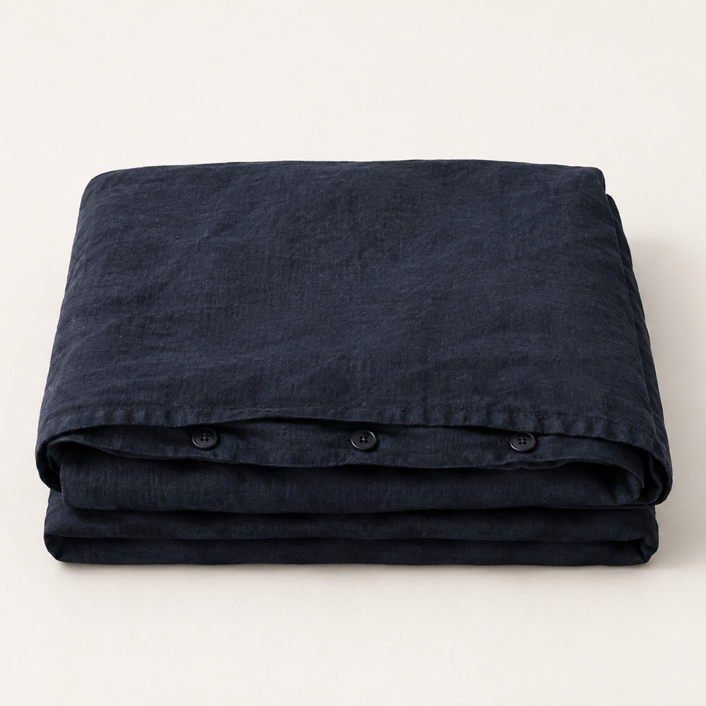 Flax Duvet Cover Full/Queen in Ink, stack view