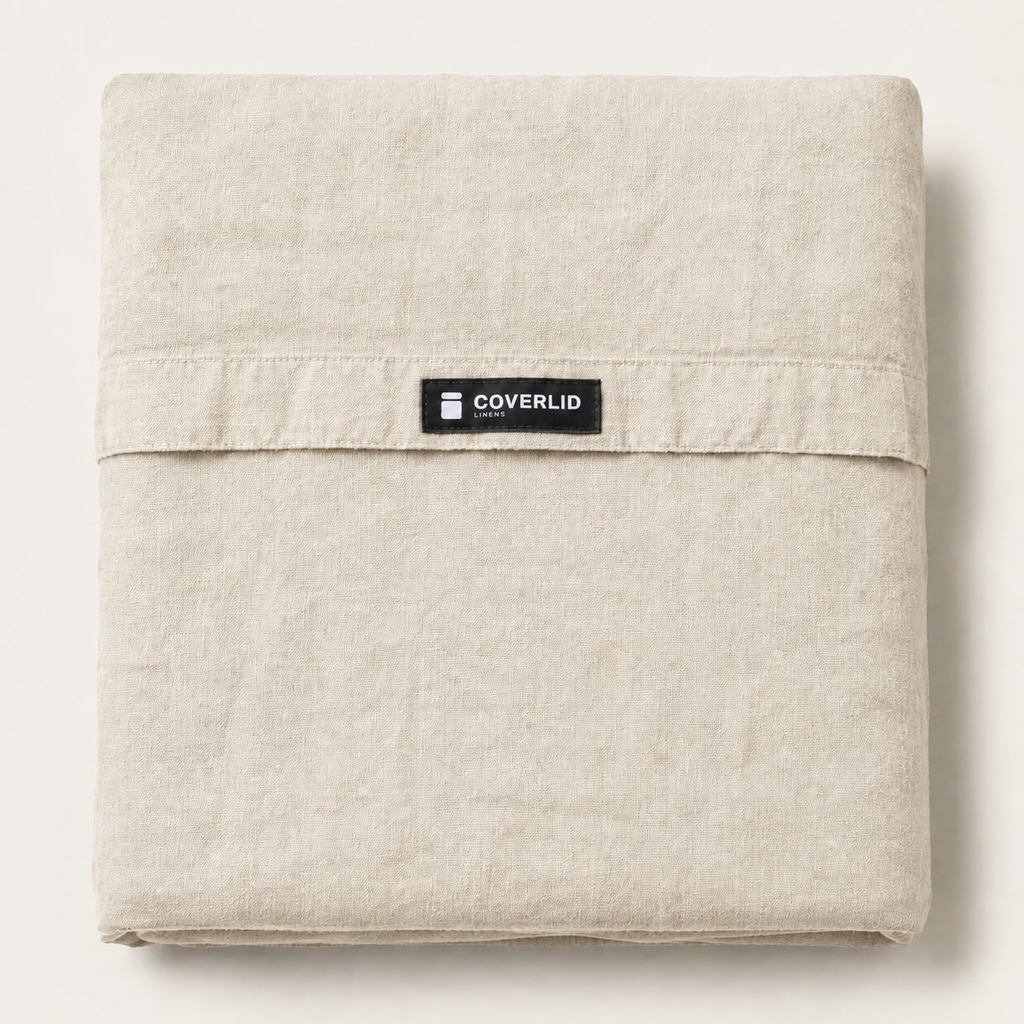 Flax Duvet Cover Full/Queen in Oat, detail view