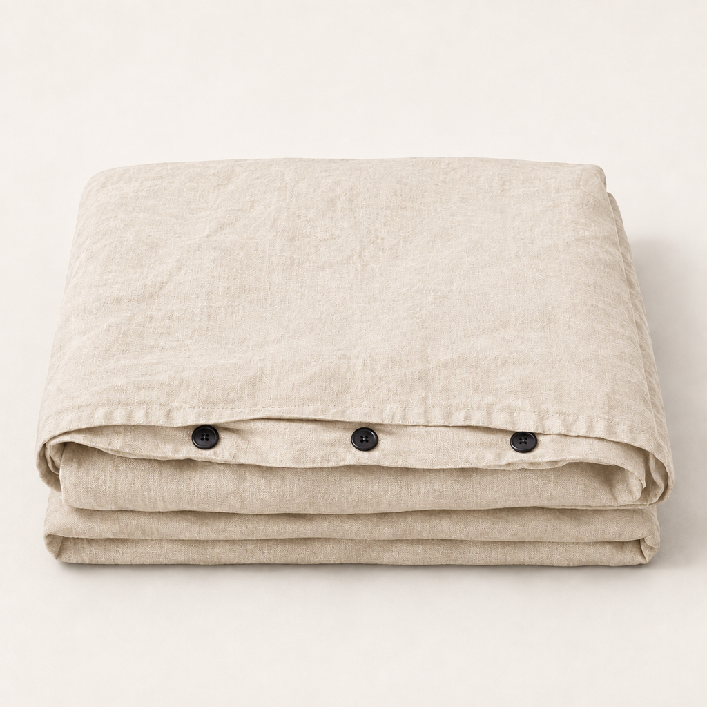 Flax Duvet Cover Full/Queen in Oat, stack view