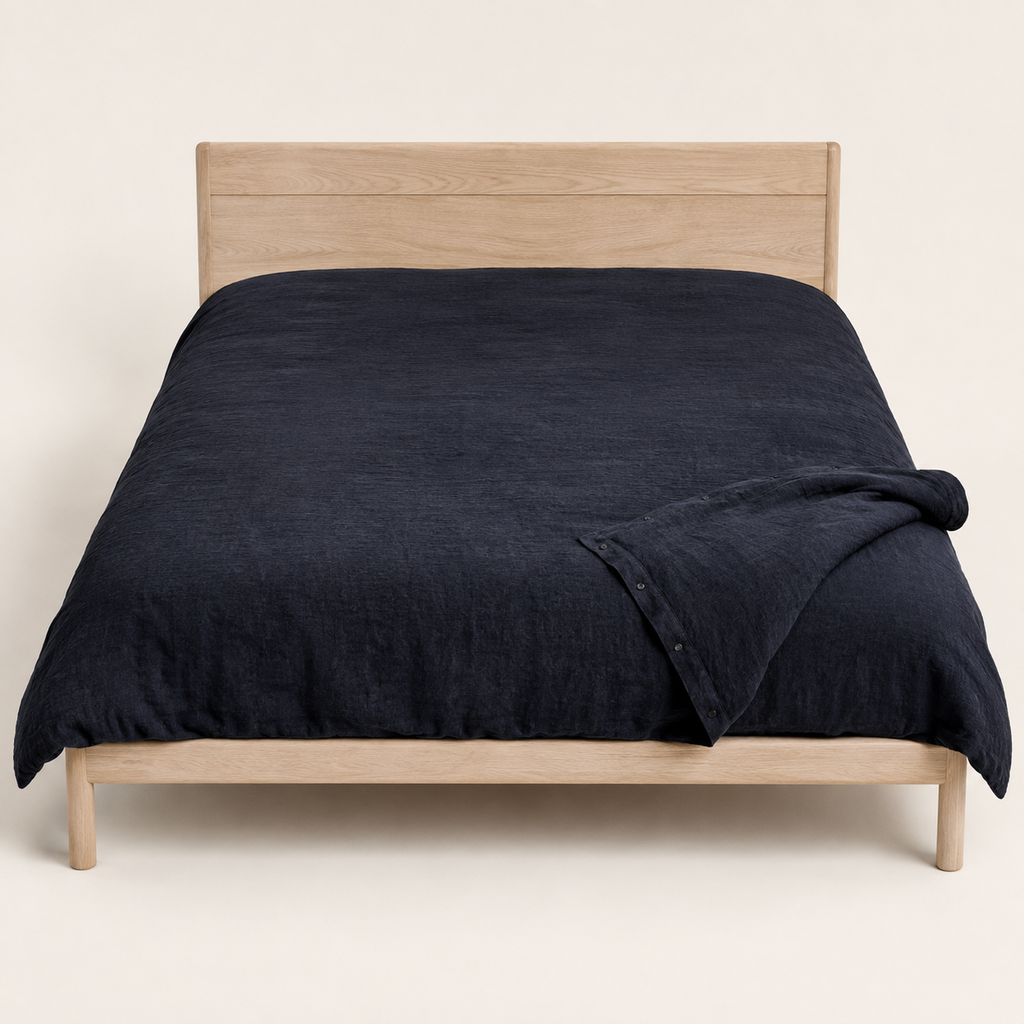 Flax Duvet Cover King in Ink, made view