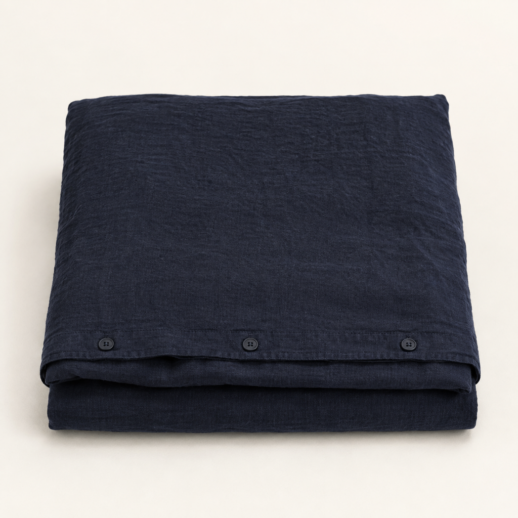 Flax Duvet Cover King in Ink, stack view