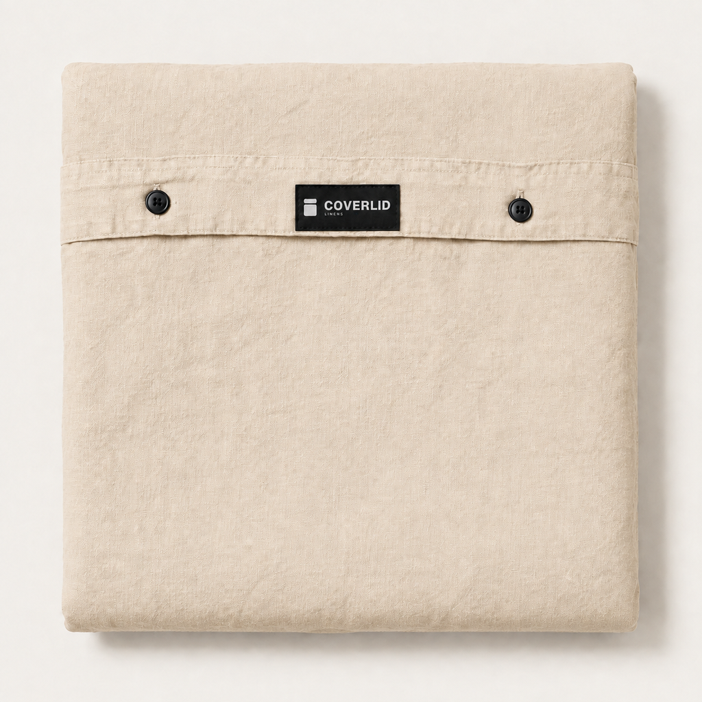 Flax Duvet Cover King in Oat, detail view