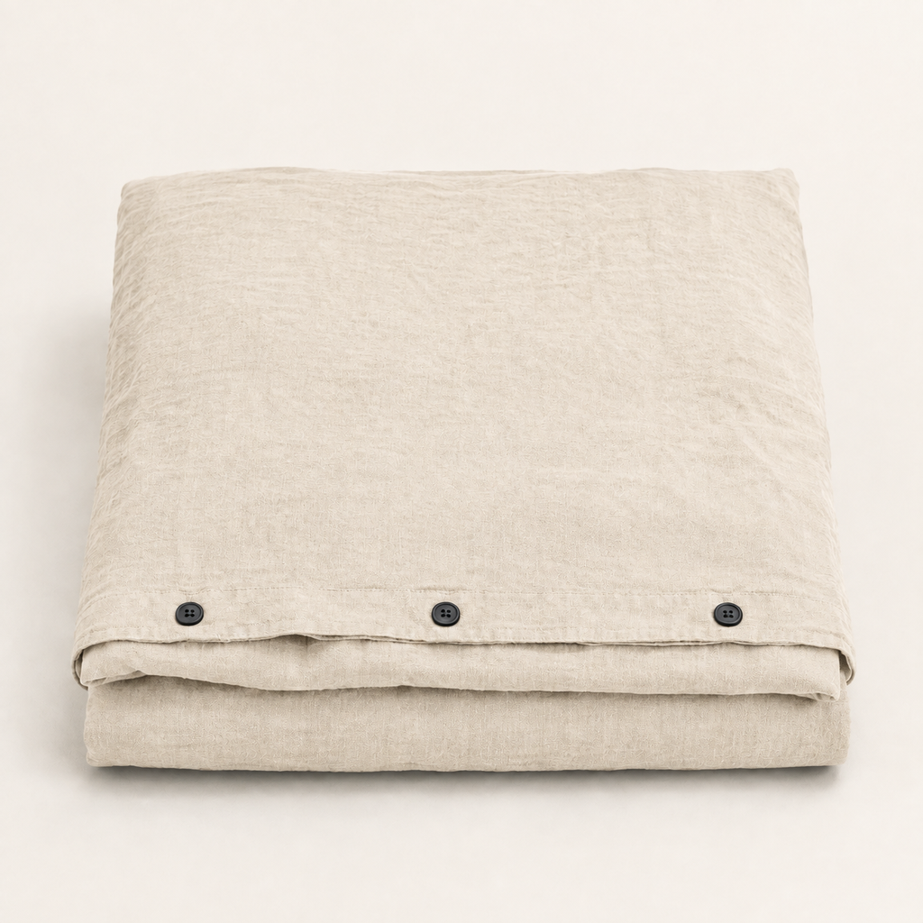 Flax Duvet Cover King in Oat, stack view