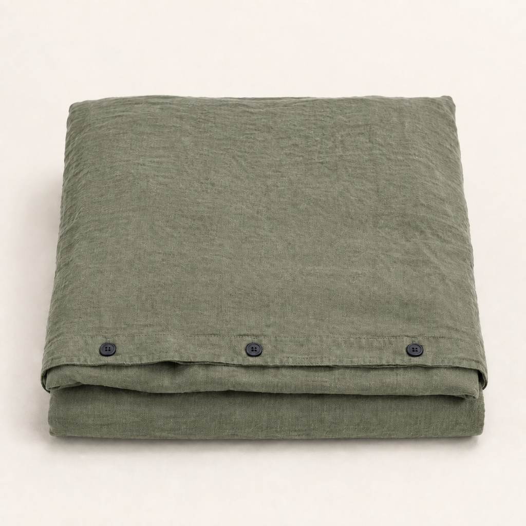 Flax Duvet Cover King in Thyme, stack view