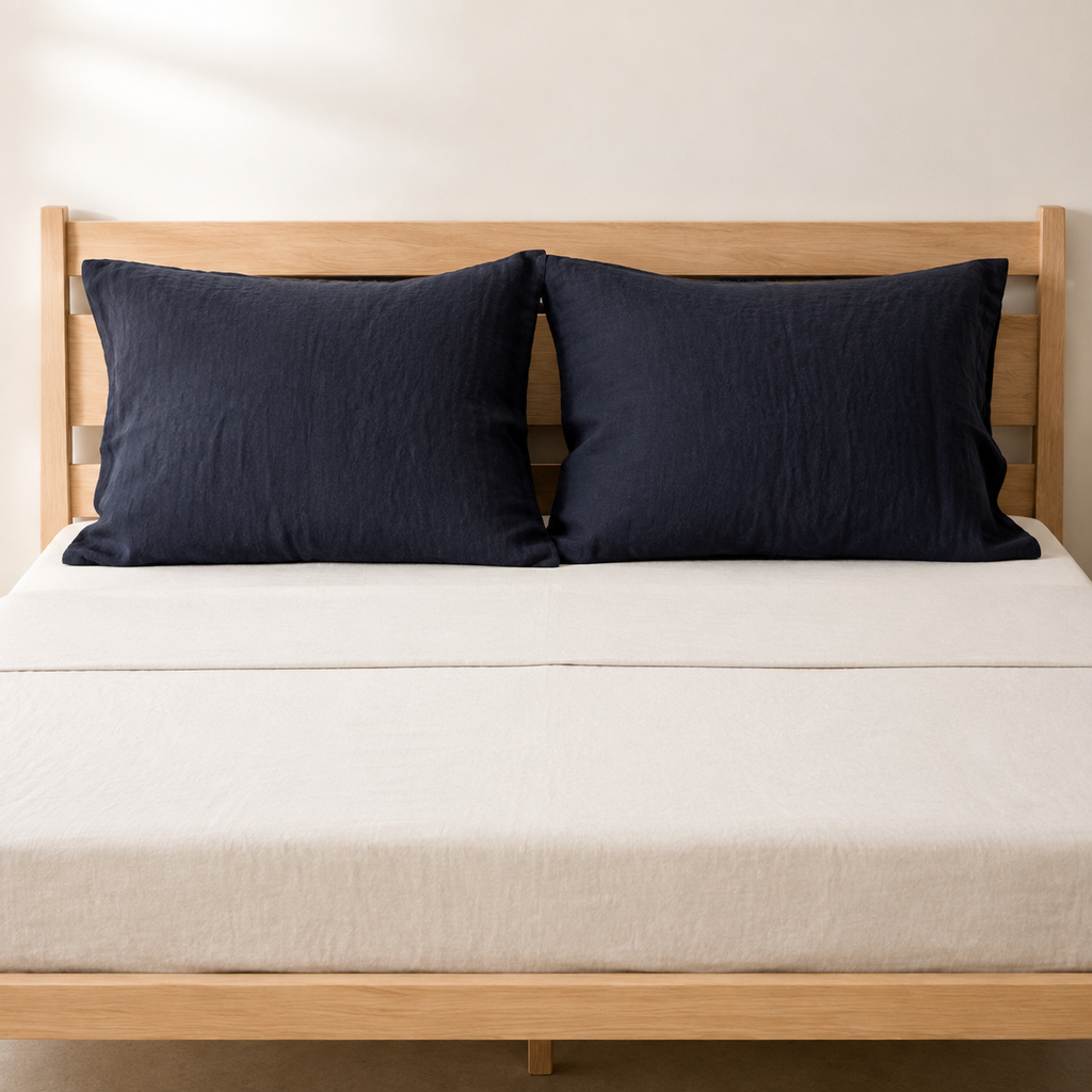 Flax Pillowcase Pair Standard in Ink, made view