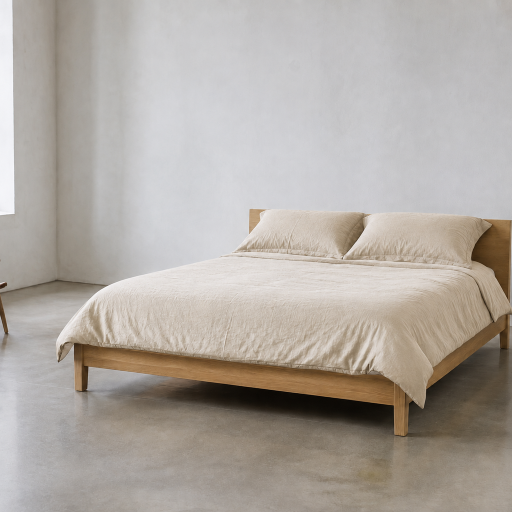 Flax Pillowcase Pair Standard in Oat, lifestyle view