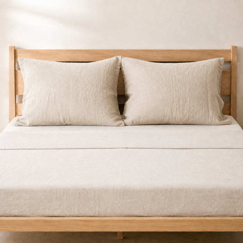 Flax Pillowcase Pair Standard in Oat, made view