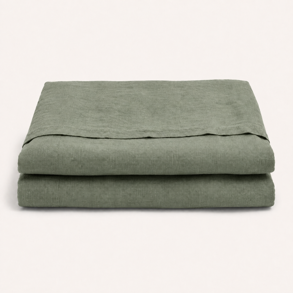 Flax Pillowcase Pair Standard in Thyme, stack view