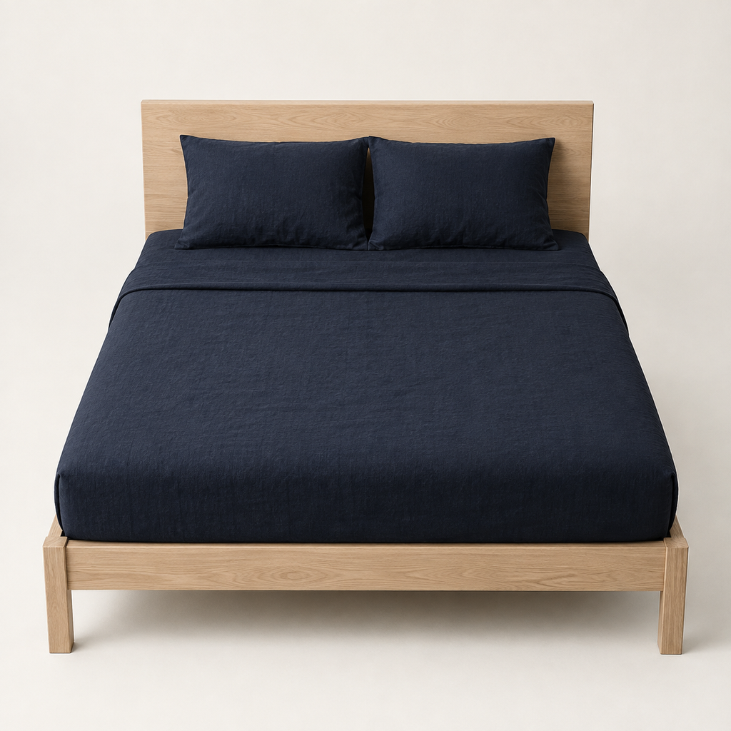 Flax Sheet Set King in Ink, made view