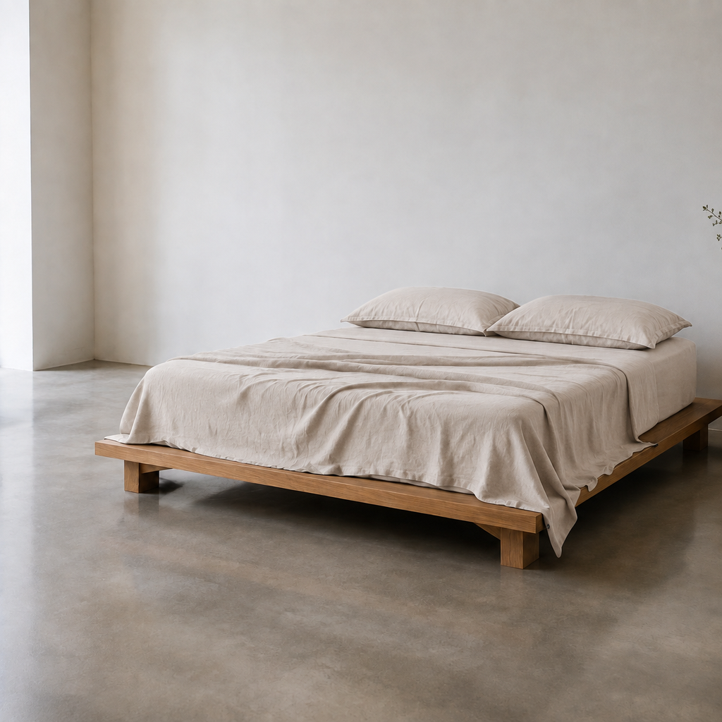 Flax Sheet Set King in Oat, lifestyle view