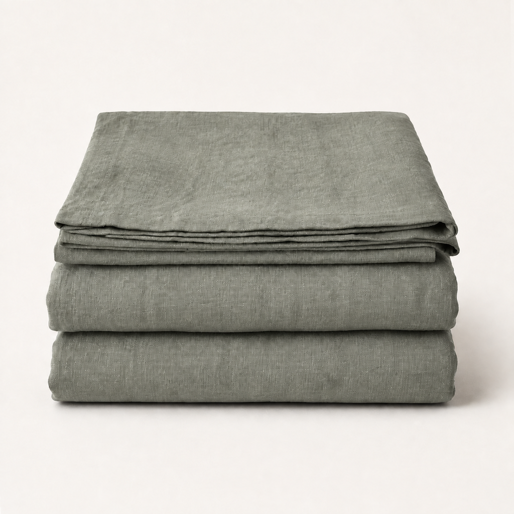 Flax Sheet Set King in Thyme, stack view