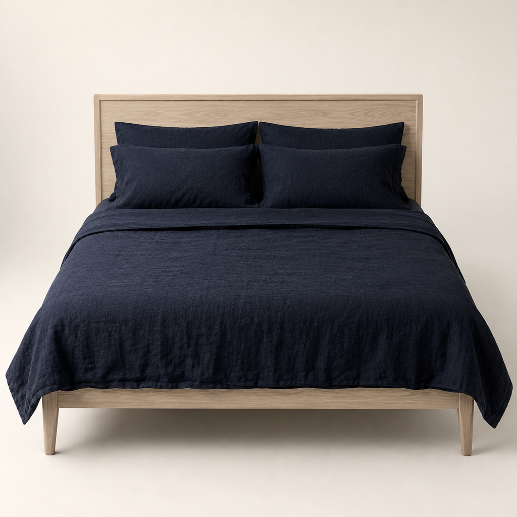 Flax Sheet Set Queen in Ink, made view