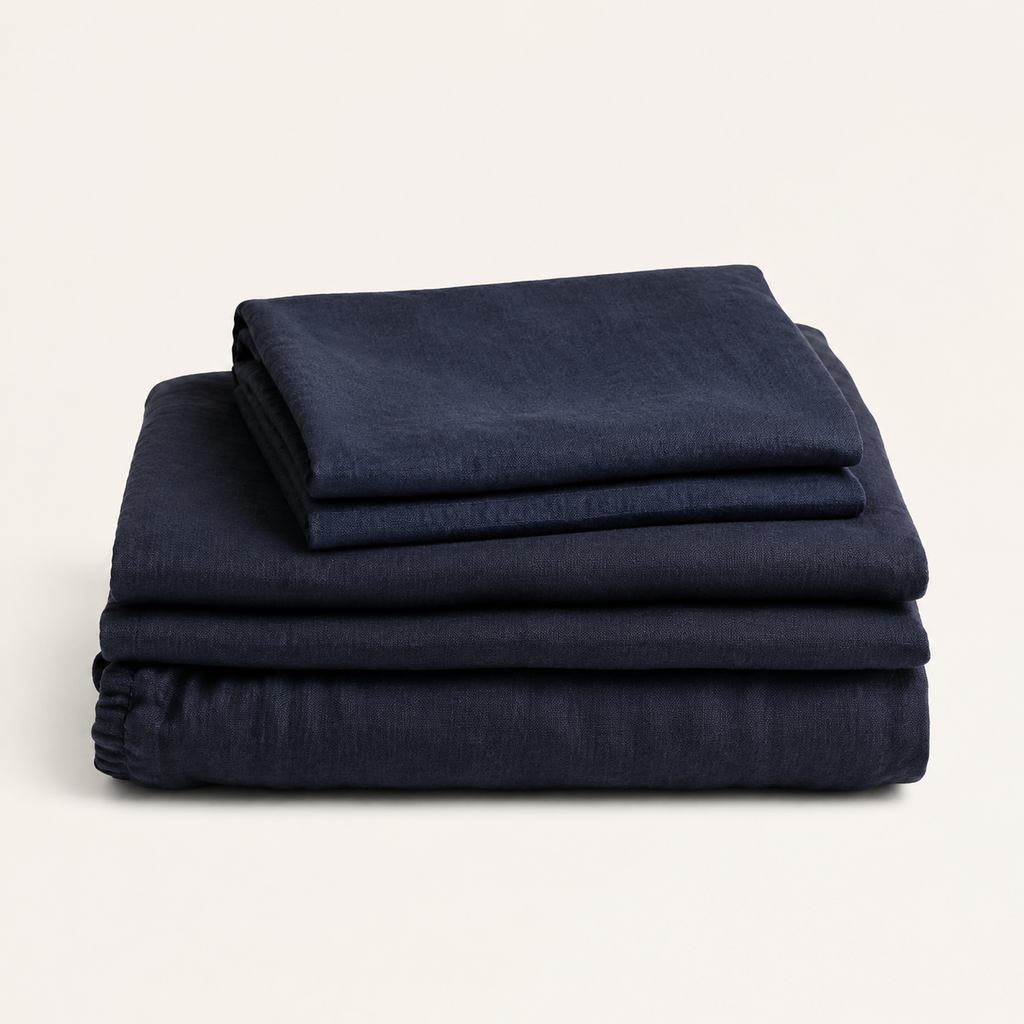 Flax Sheet Set Queen in Ink, stack view