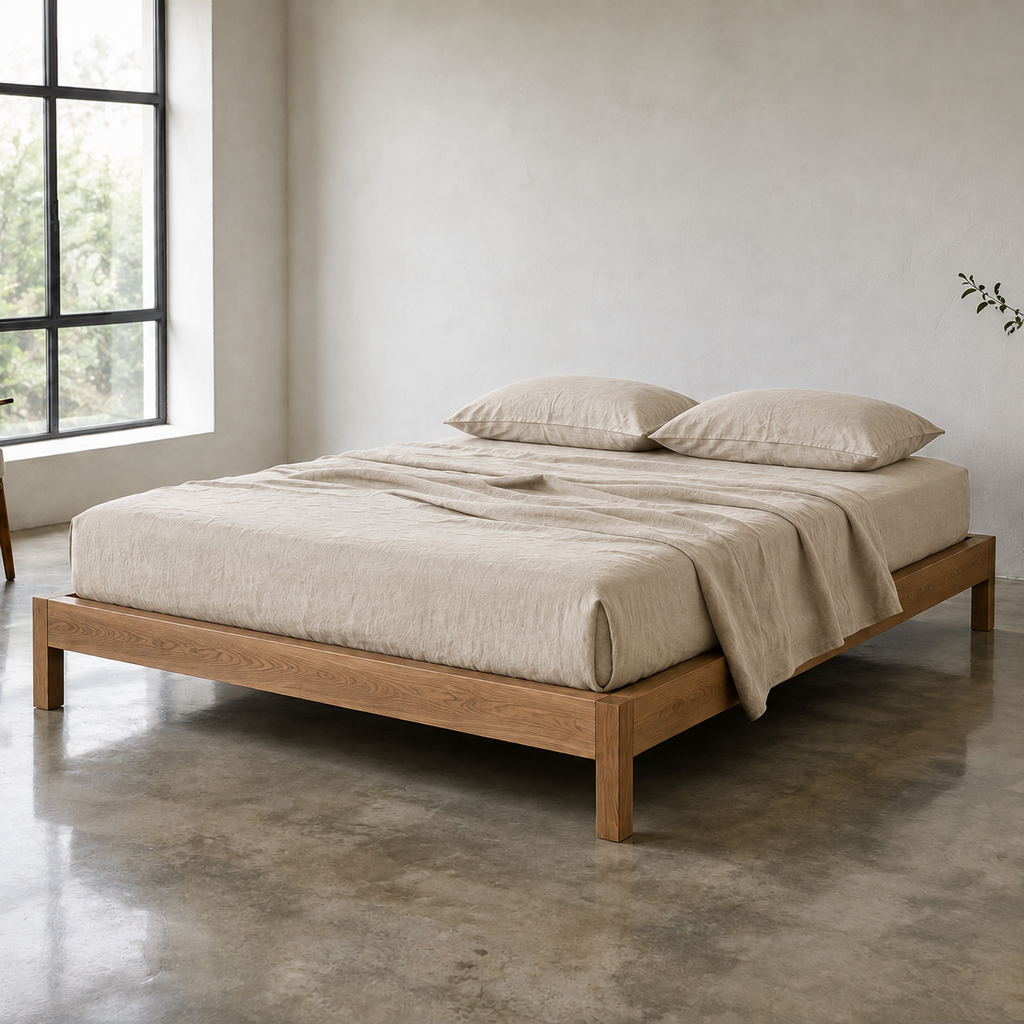 Flax Sheet Set Queen in Oat, lifestyle view