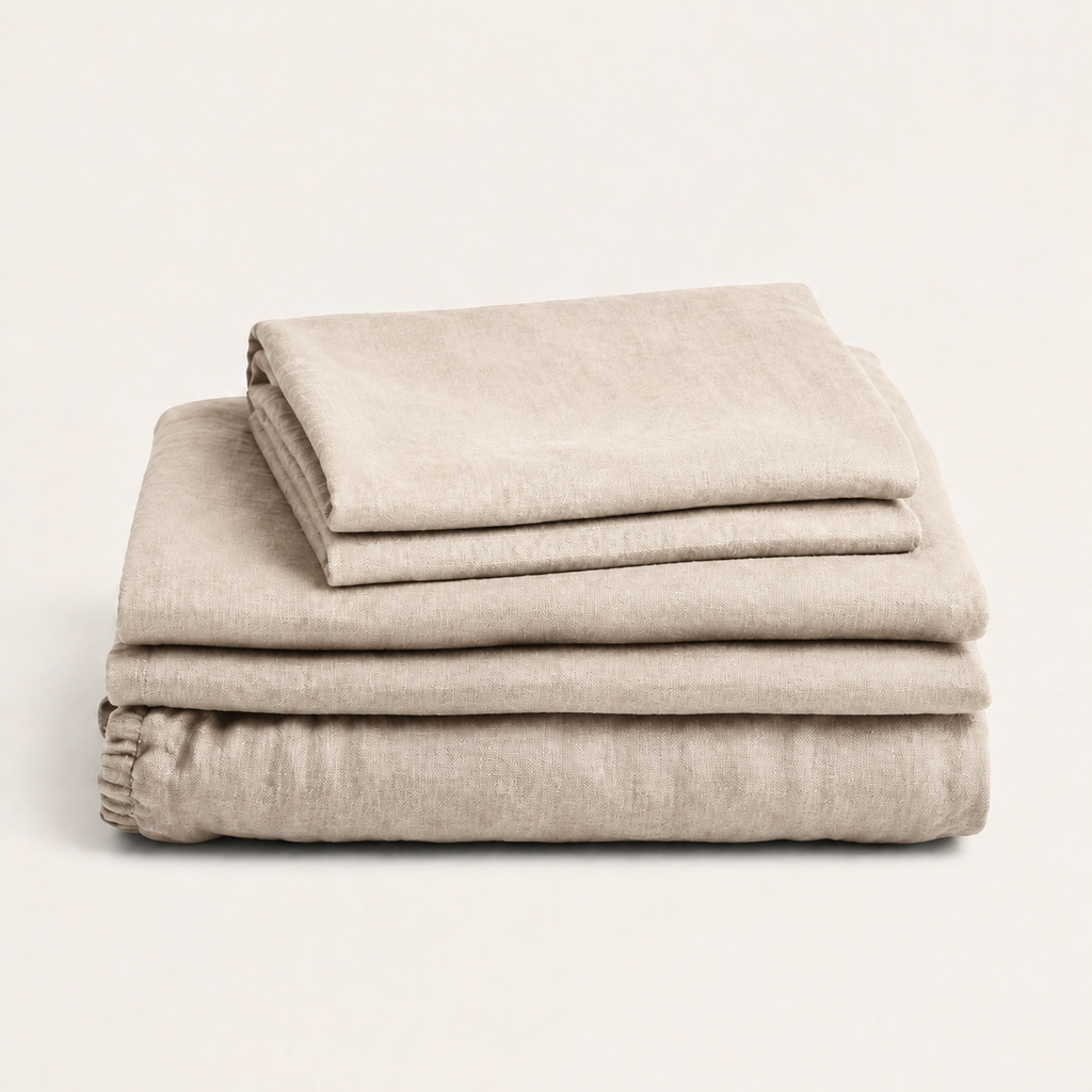 Flax Sheet Set Queen in Oat, stack view