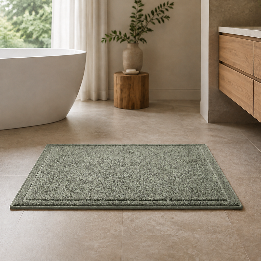 Huck Bath Mat in Thyme, lifestyle view