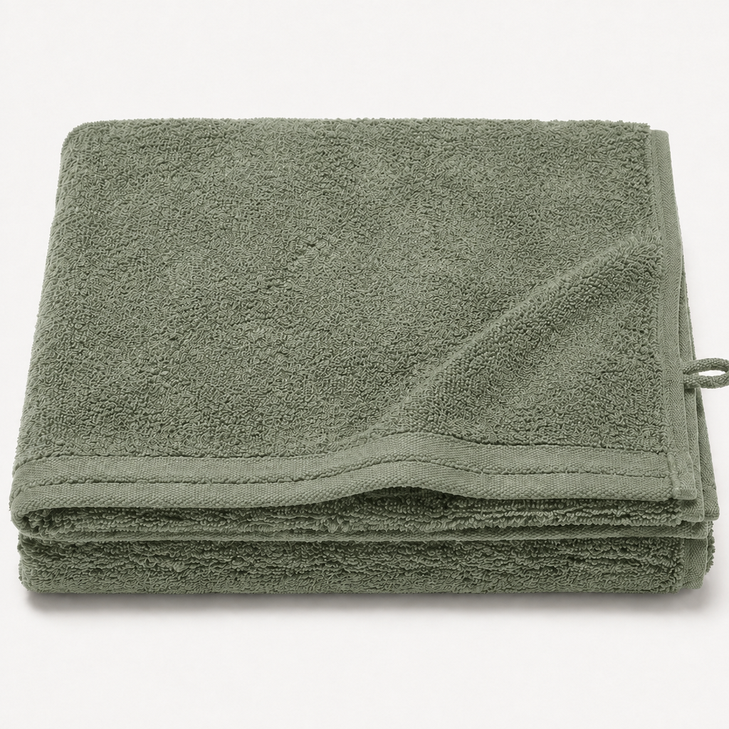 Huck Bath Sheet in Thyme, stack view