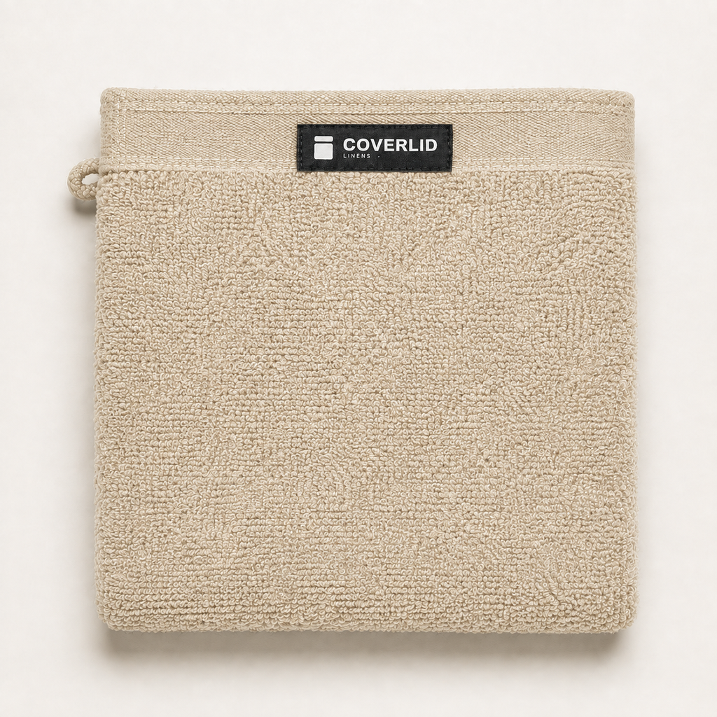 Huck Hand Towel in Oat, detail view