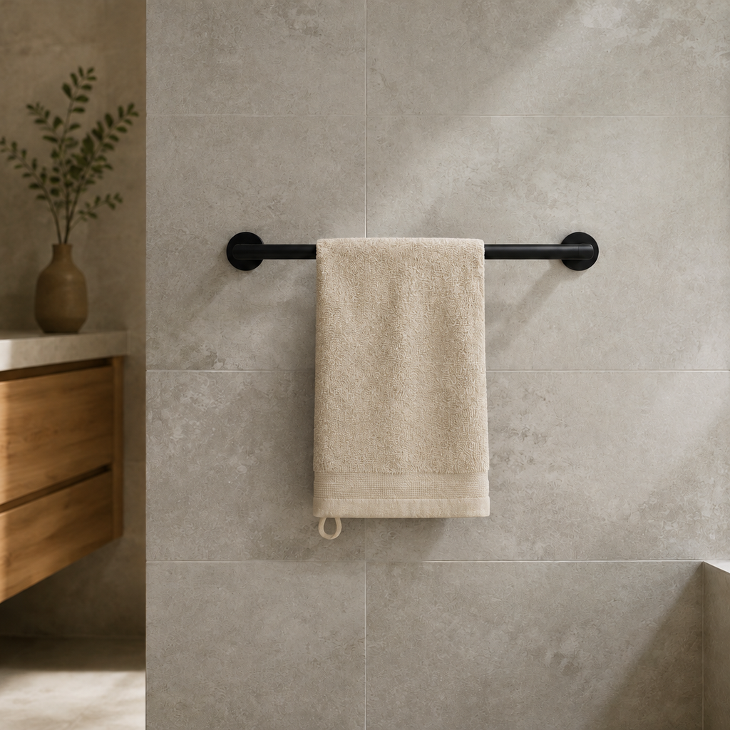 Huck Hand Towel in Oat, lifestyle view