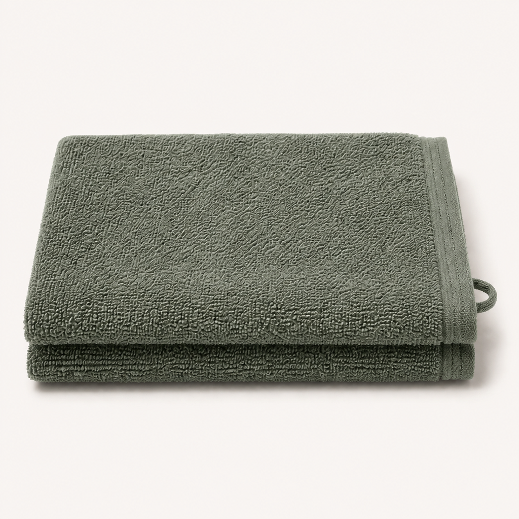 Huck Hand Towel in Thyme, stack view
